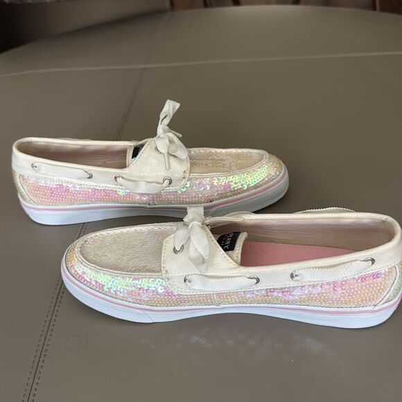 Sperry Top Sider Bahama Iridescent Sequin Pink White Boat Shoe. Size 11M. - Picture 4 of 10